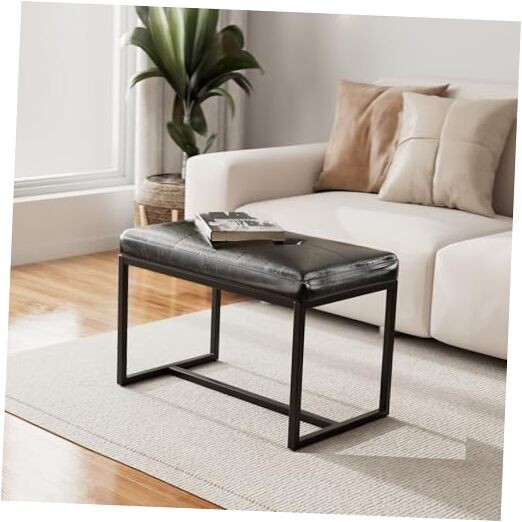 Modern Leather Ottoman Bench, PU Leather Vanity Stools Chairs with Metal Black