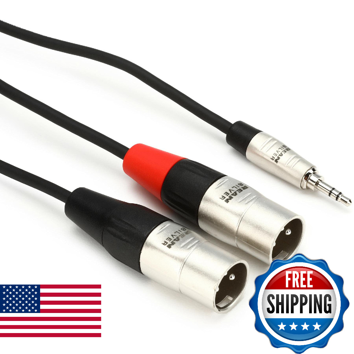 Hosa HMX-003Y Pro Stereo Breakout Cable, 3.5mm TRS to Dual XLR3M, 3 ft