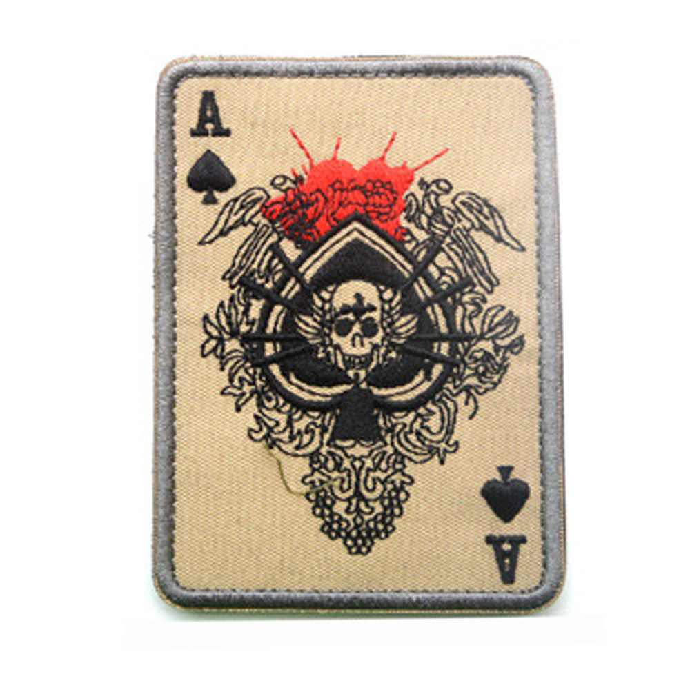5PCS ACE OF SPADES GRIM REAPER DEATH CARD HOOK & LOOP PATCH EMBROIDERED