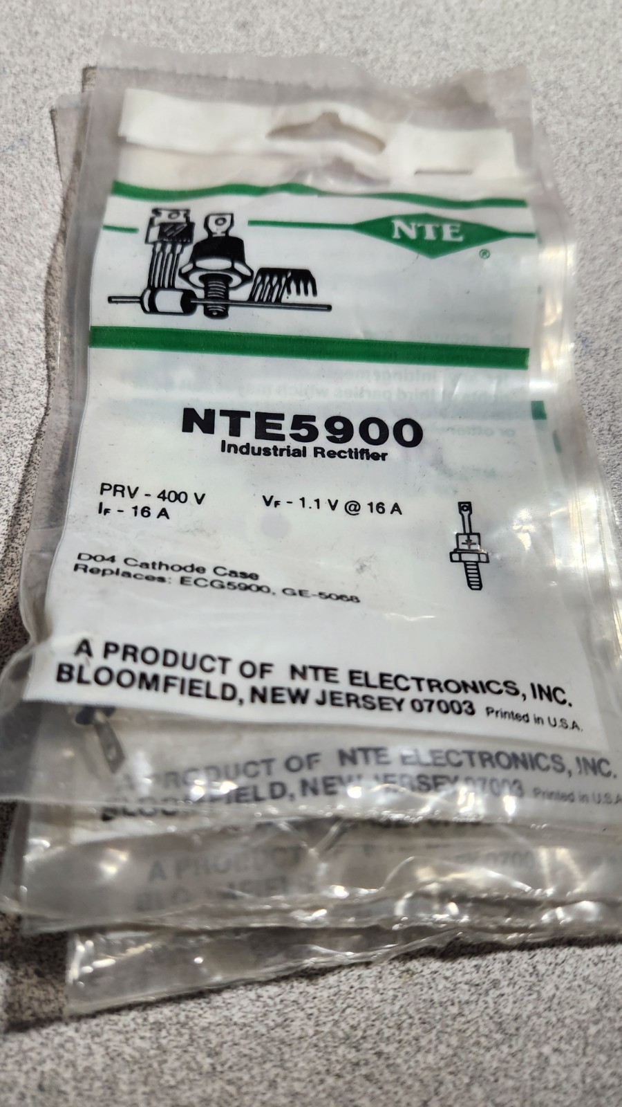 NTE5900 INDUSTRIAL RECTIFIER 400V 16A