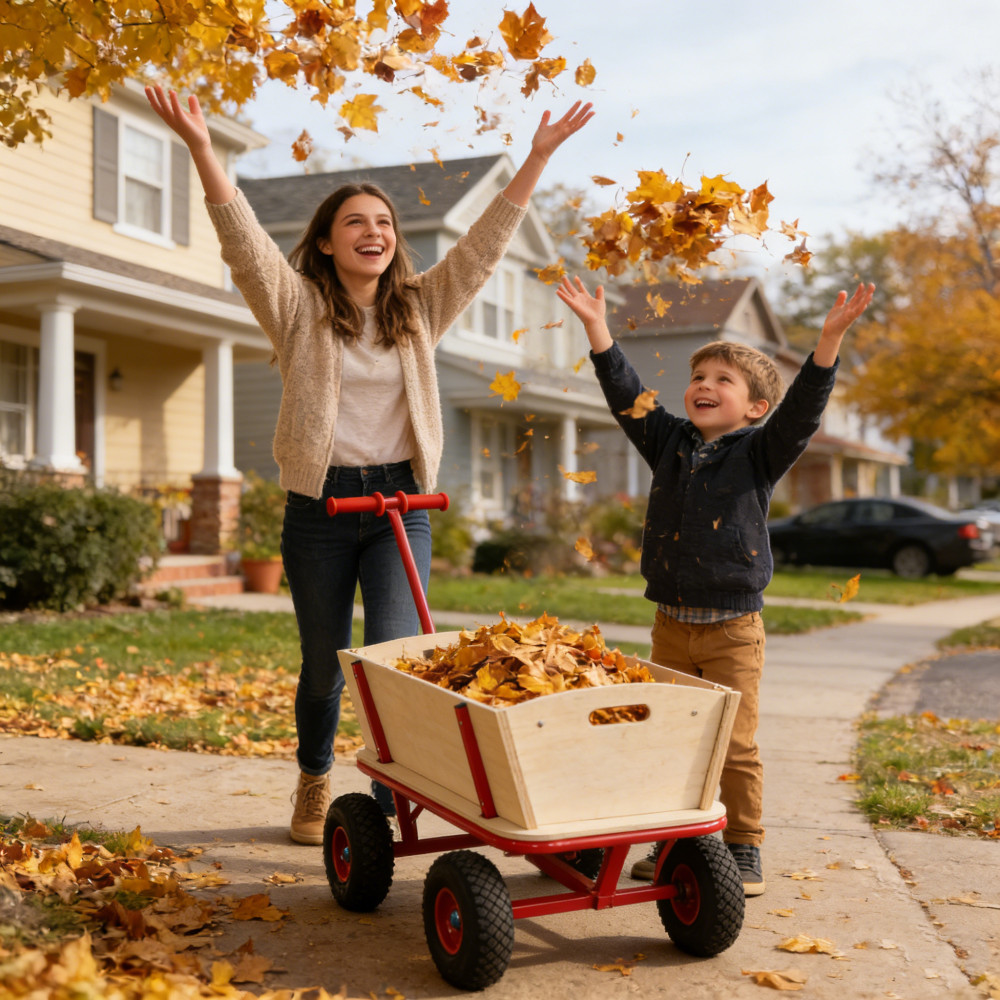 Kids Wooden Toy Wagon Red Outdoor Hauler - 260 lbs Load Capacity