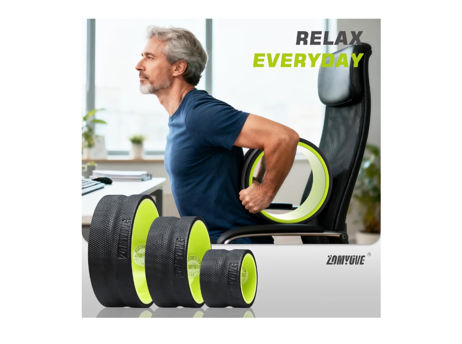 Back Roller Wheel - 3 Pack Yoga Foam Roller for Physical Therapy & Back...