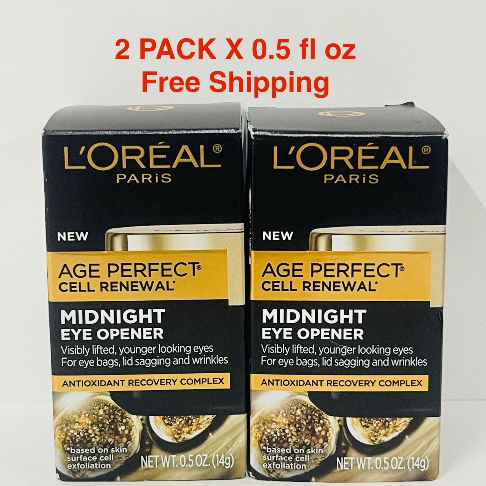 L'Oreal Paris Age Perfect Cell Renewal Midnight Eye Opener Cream 0.5 oz (2 PACK)