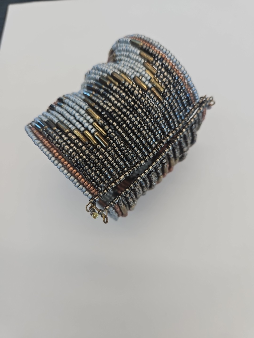 Woven Wire Bead Cuff Bracelet Earthtone Colors