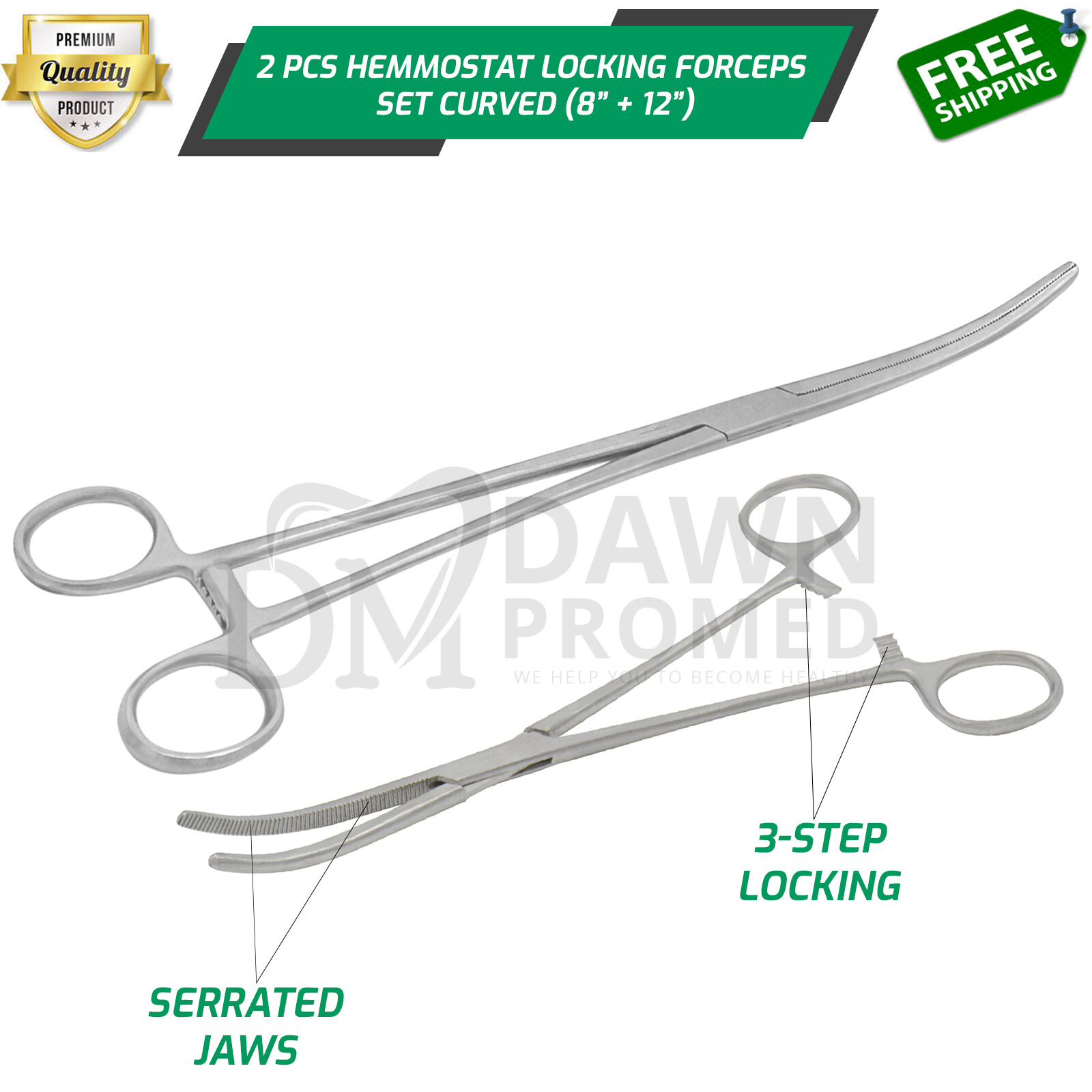2 Pcs Curved 8" & 12" Hemostat Forceps Locking Clamp Fishing Plier German Grade