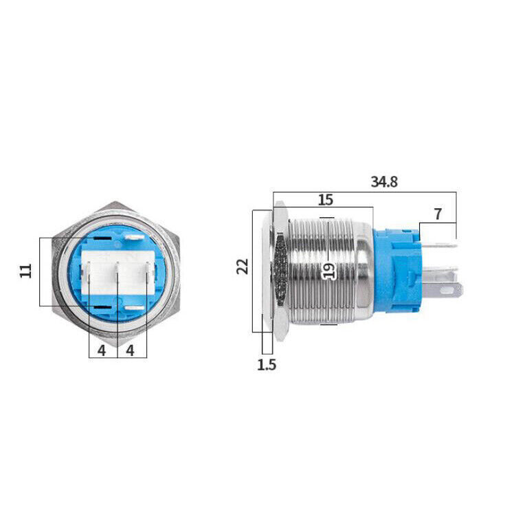 19mm 12V LED ON OFF Push Button Power Switch Latching with Wire Socket HarnessUS