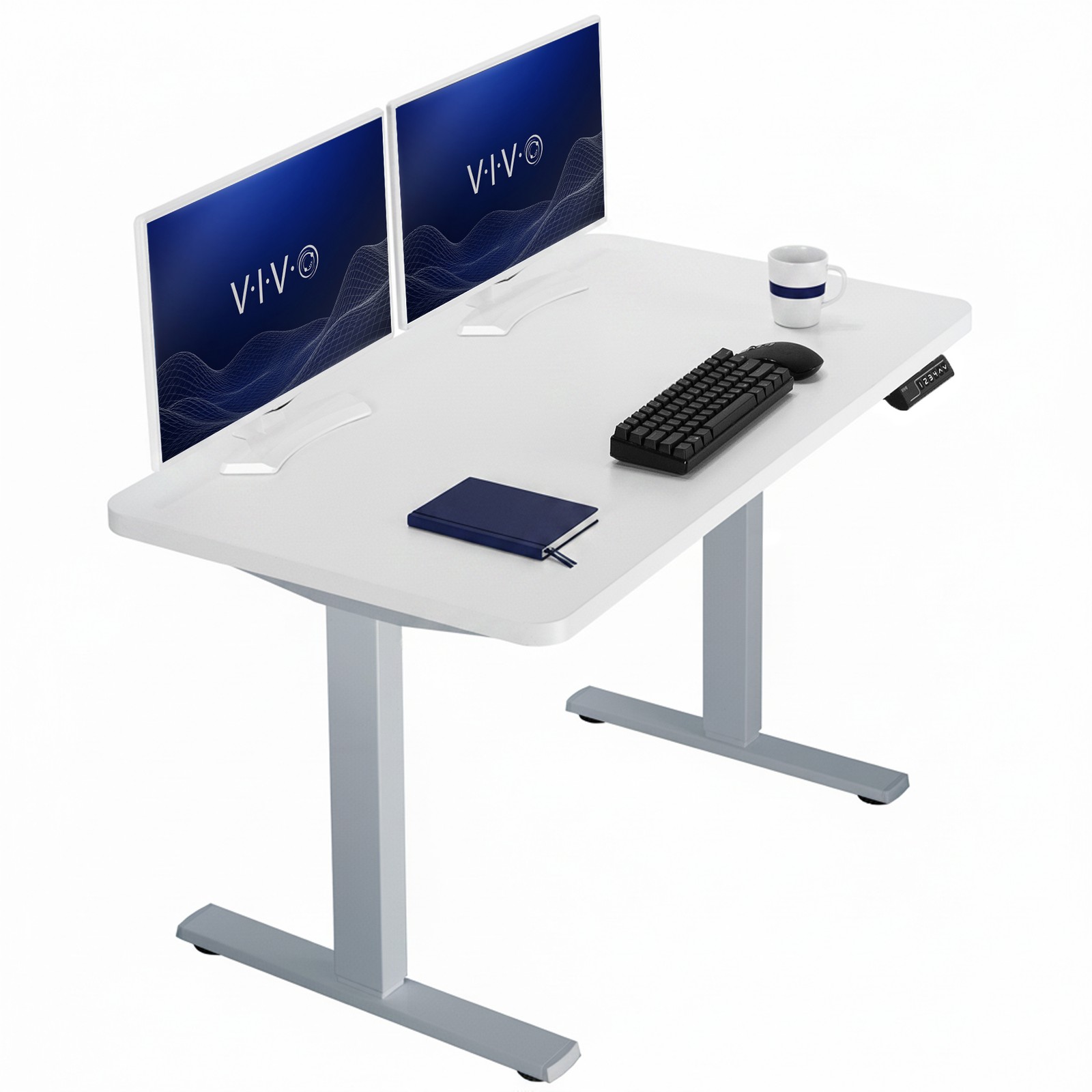 VIVO Electric 43” x 24” Stand Up Desk | White Table Top, Gray Frame