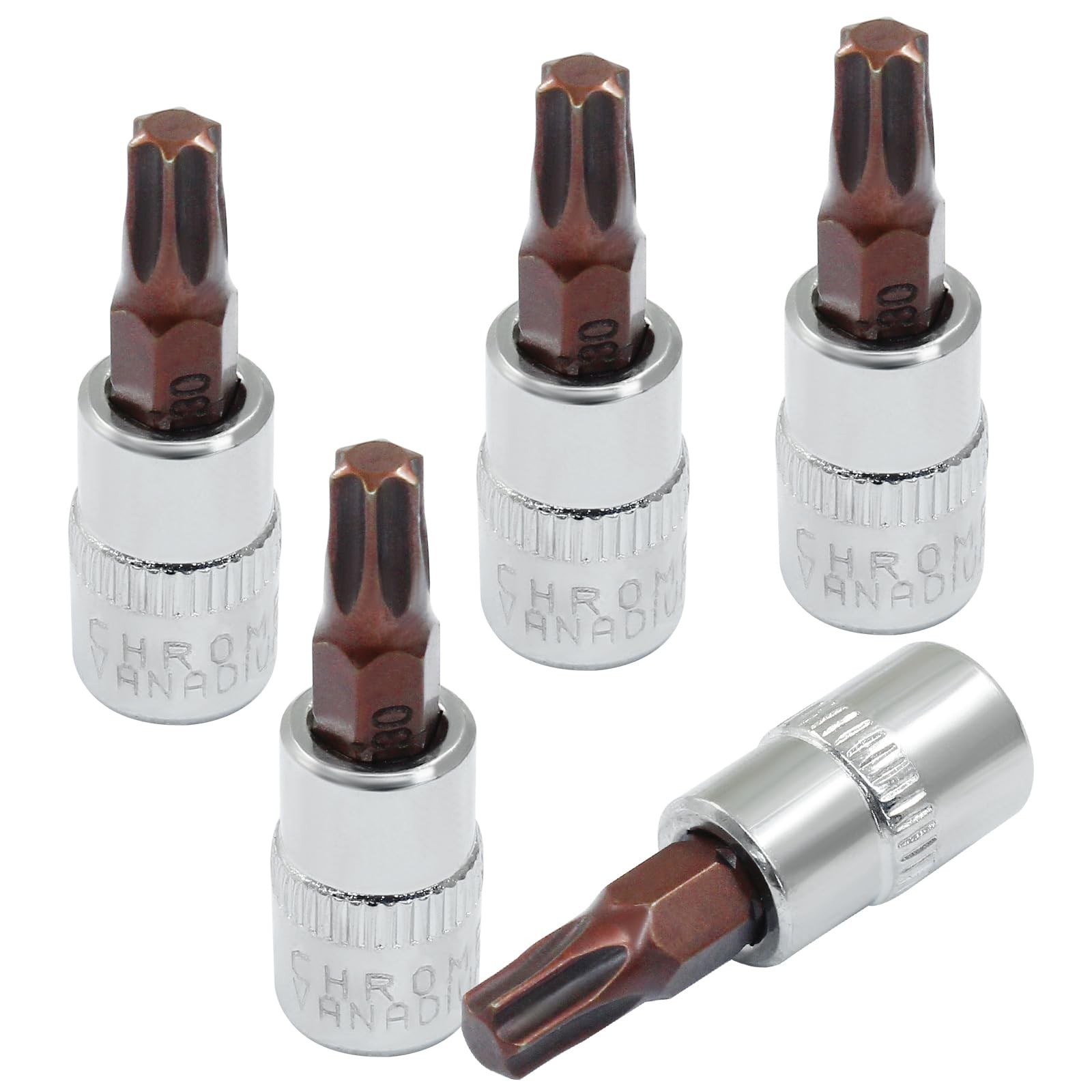 PHITUODA T30 Torx Bit Socket 1/4" Drive 5 Pcs 37mm