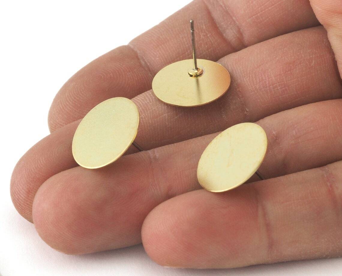 1 pair Round Disc Shape Earring Stud Posts, Raw brass , 16mm 4103