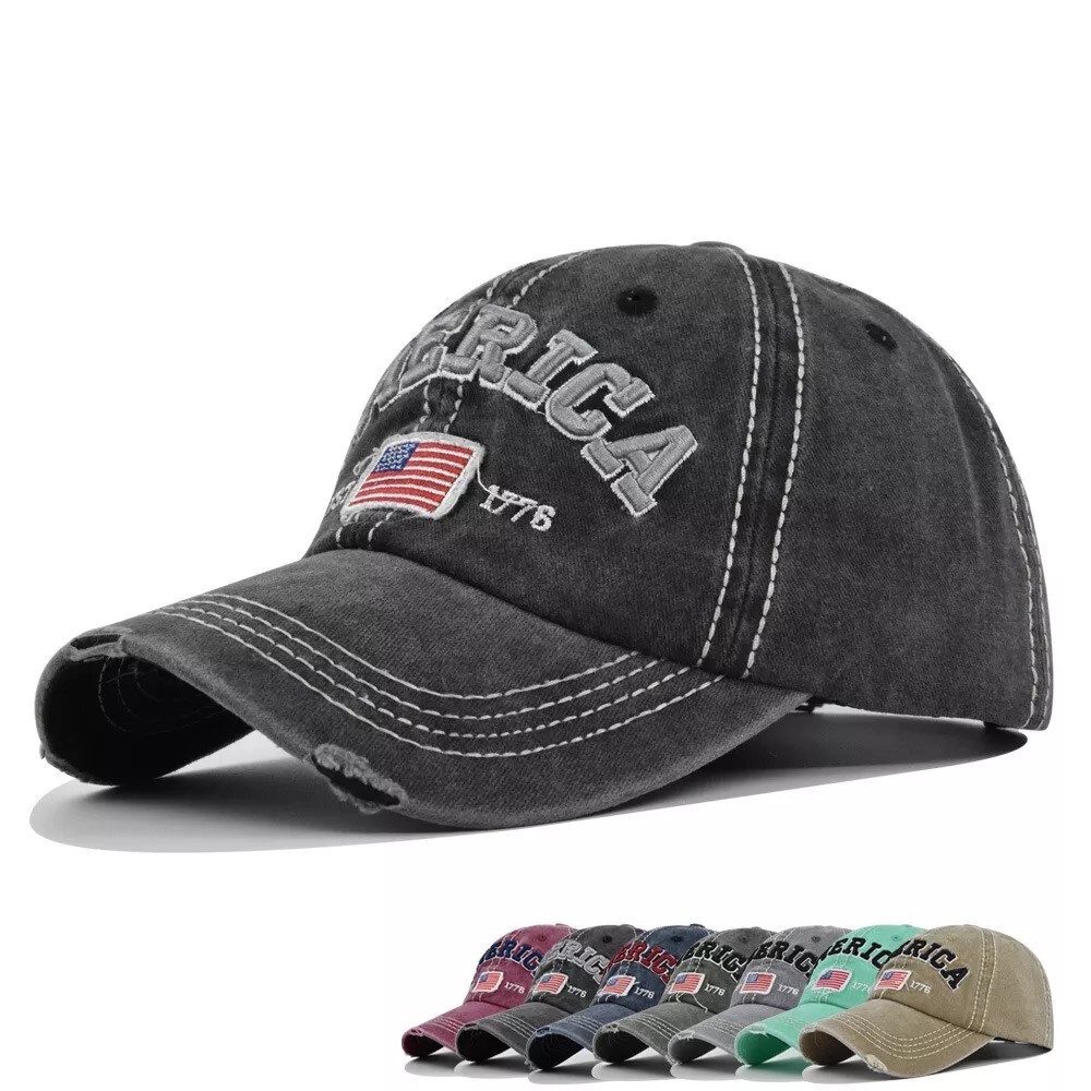 American Distressed Baseball Cap, 1776 American Flag USA, Men's Women