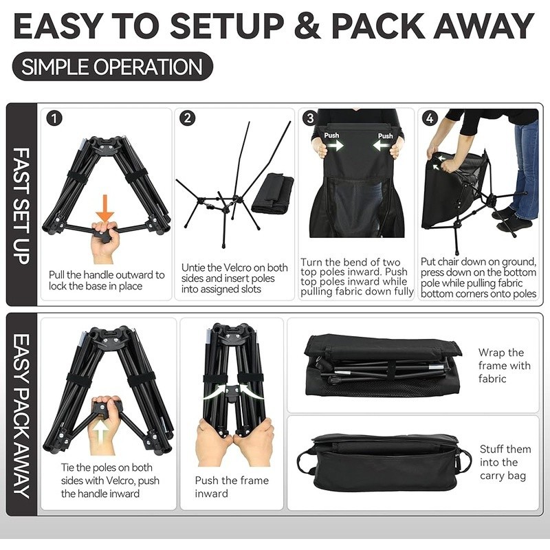 High Back Lightweight Portable Camping Chair W/ Easy Setup & Stability New