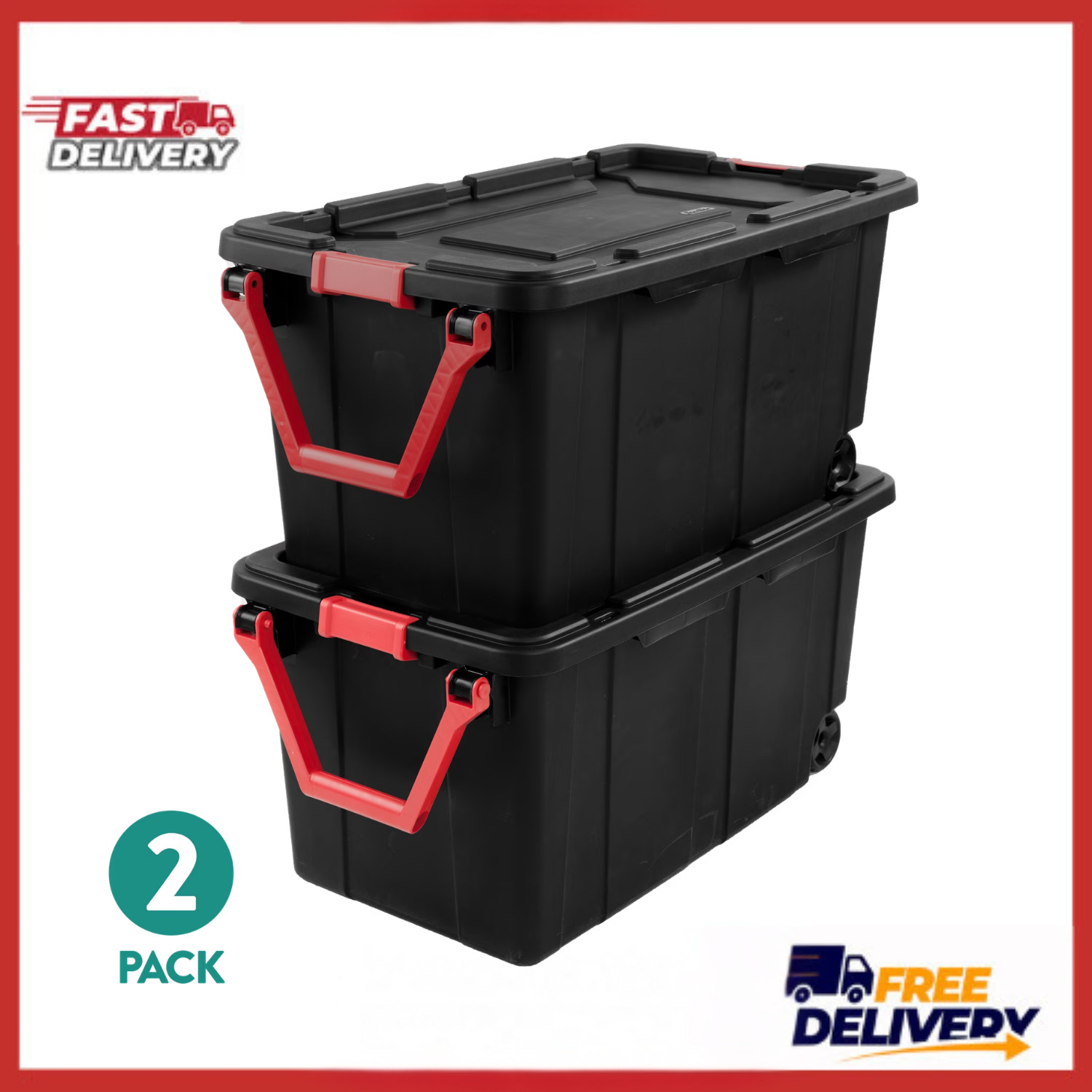 2 Pack Sterilite 40 Gallon Wheeled Industrial Tote Heavy Duty Storage Bin