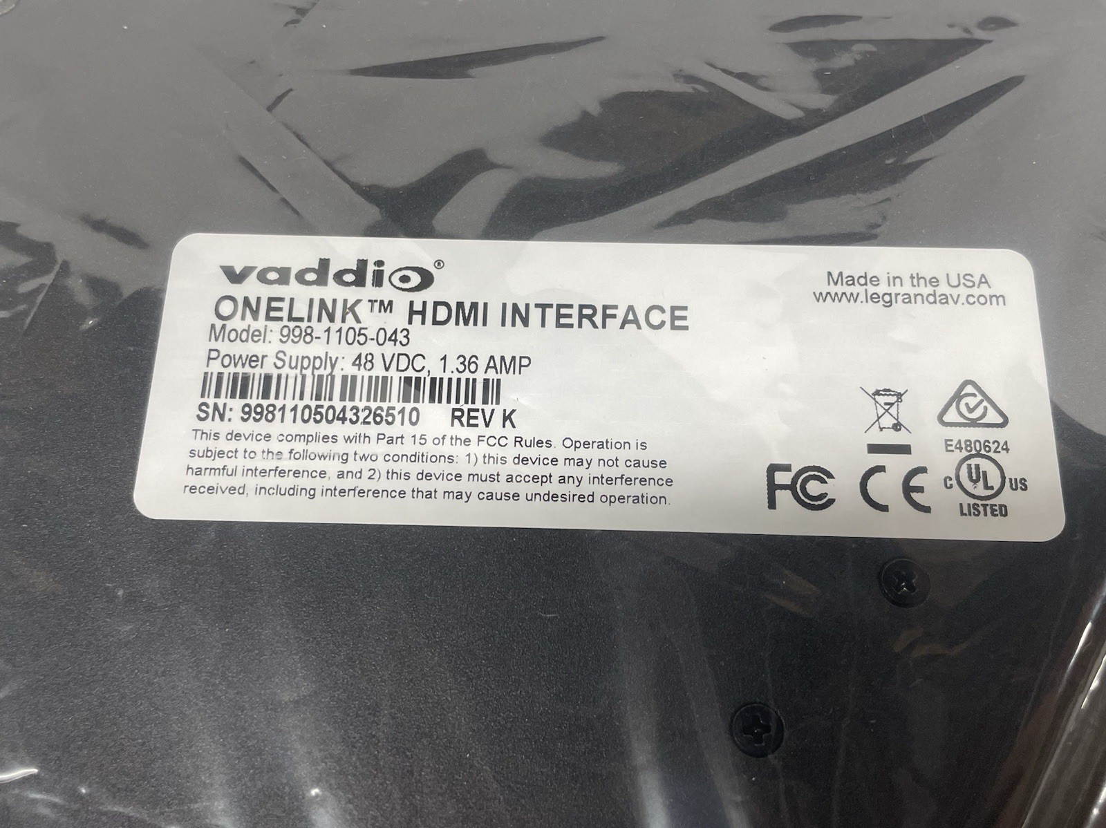New Open Vaddio OneLINK HDMI Receiver Interface 999-1105-043