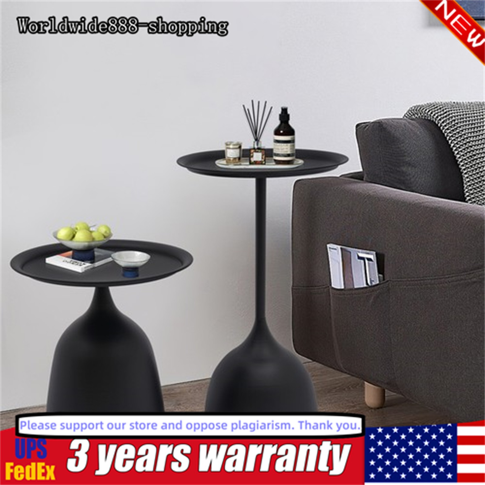 2Pcs Modern Iron Round Sofa Side Table Coffee Table Lving Room Bedroom End Desk