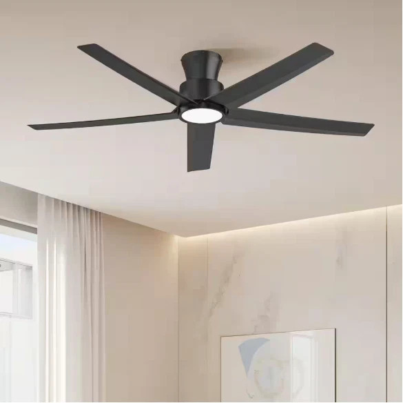 QRMOK 52" Black LED Ceiling Fan Light Remote Reversible DC Motor 3 Color Light