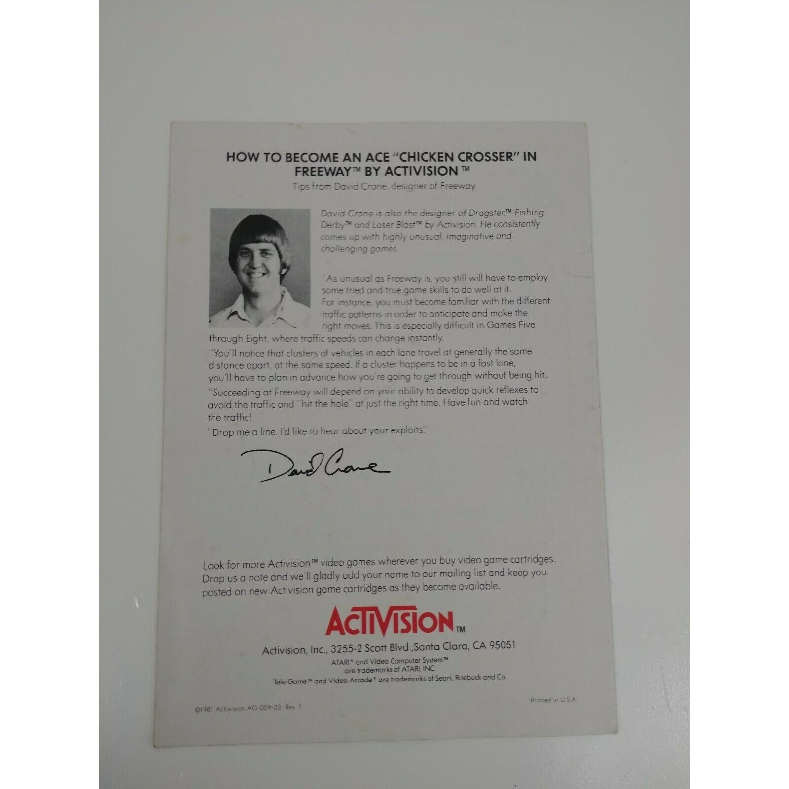 ATARI 2600 ACTIVISION: FREEWAY MANUAL
