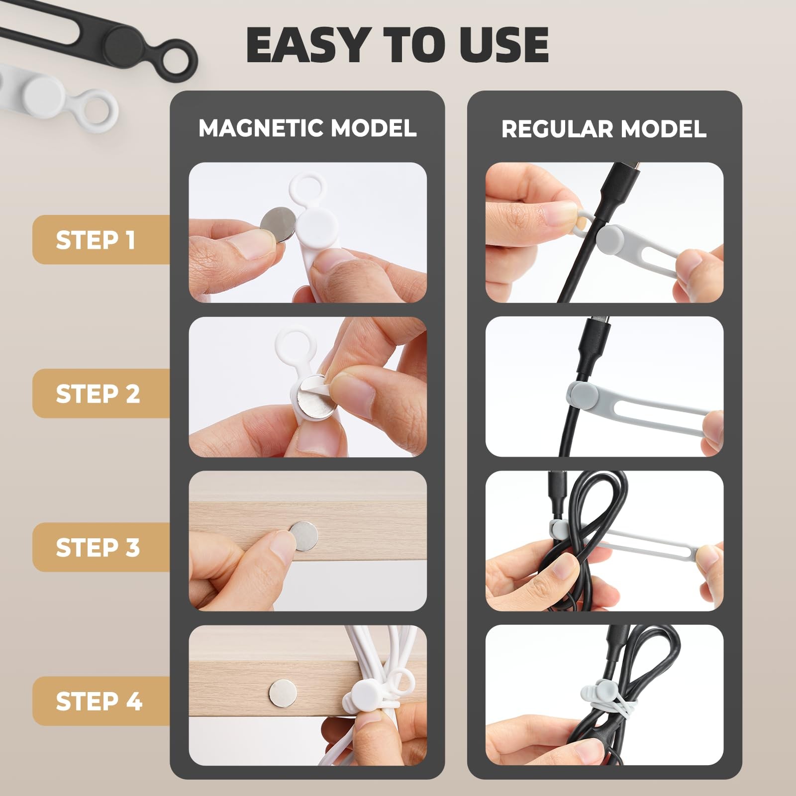 24pcs Silicone Cable Ties, Magnetic Data Cable Organizers Reusable Cable Ties...
