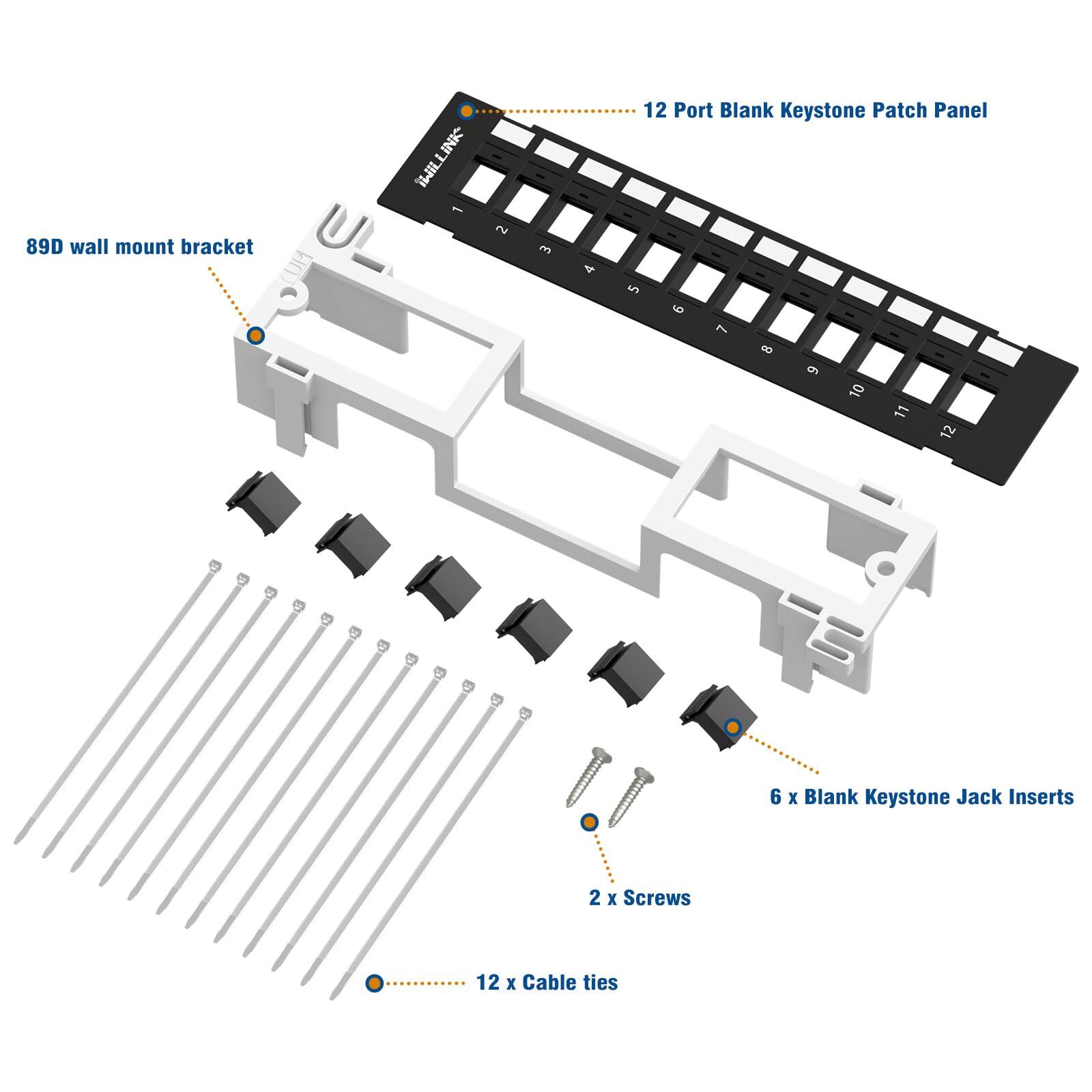 12 Port Blank Keystone Patch Panel with (6-Pack) Blank Keystone Jack Inserts,...