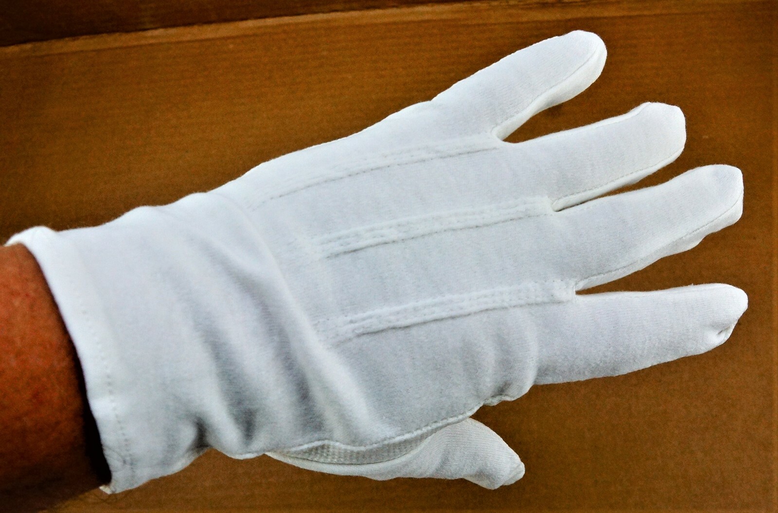 One Pair 100% Cotton Glove Parade Dress Open Cuff Dotted Palm Raised XL