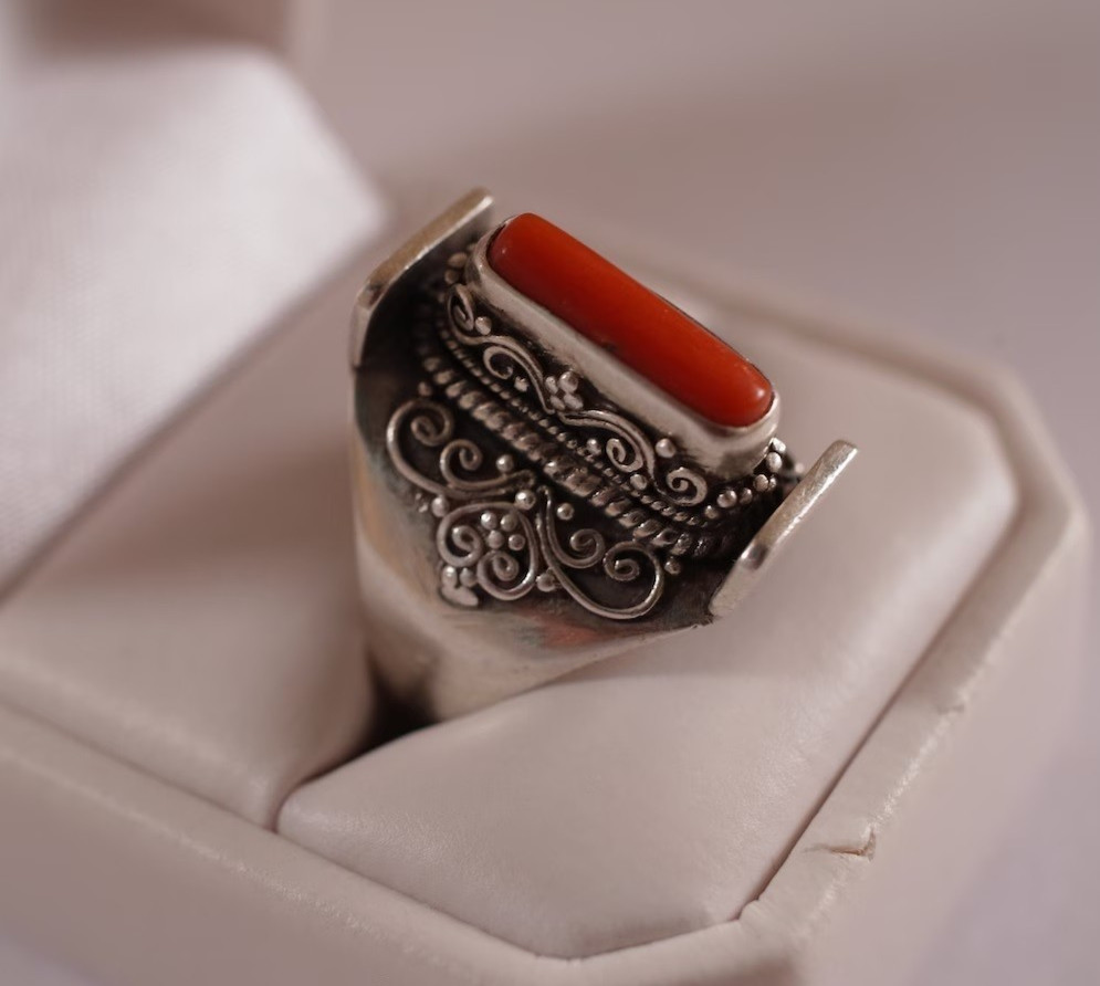 Natural Red Coral Ring 925 Sterling Silver Gemstone Ring Women Ring Wedding Ring