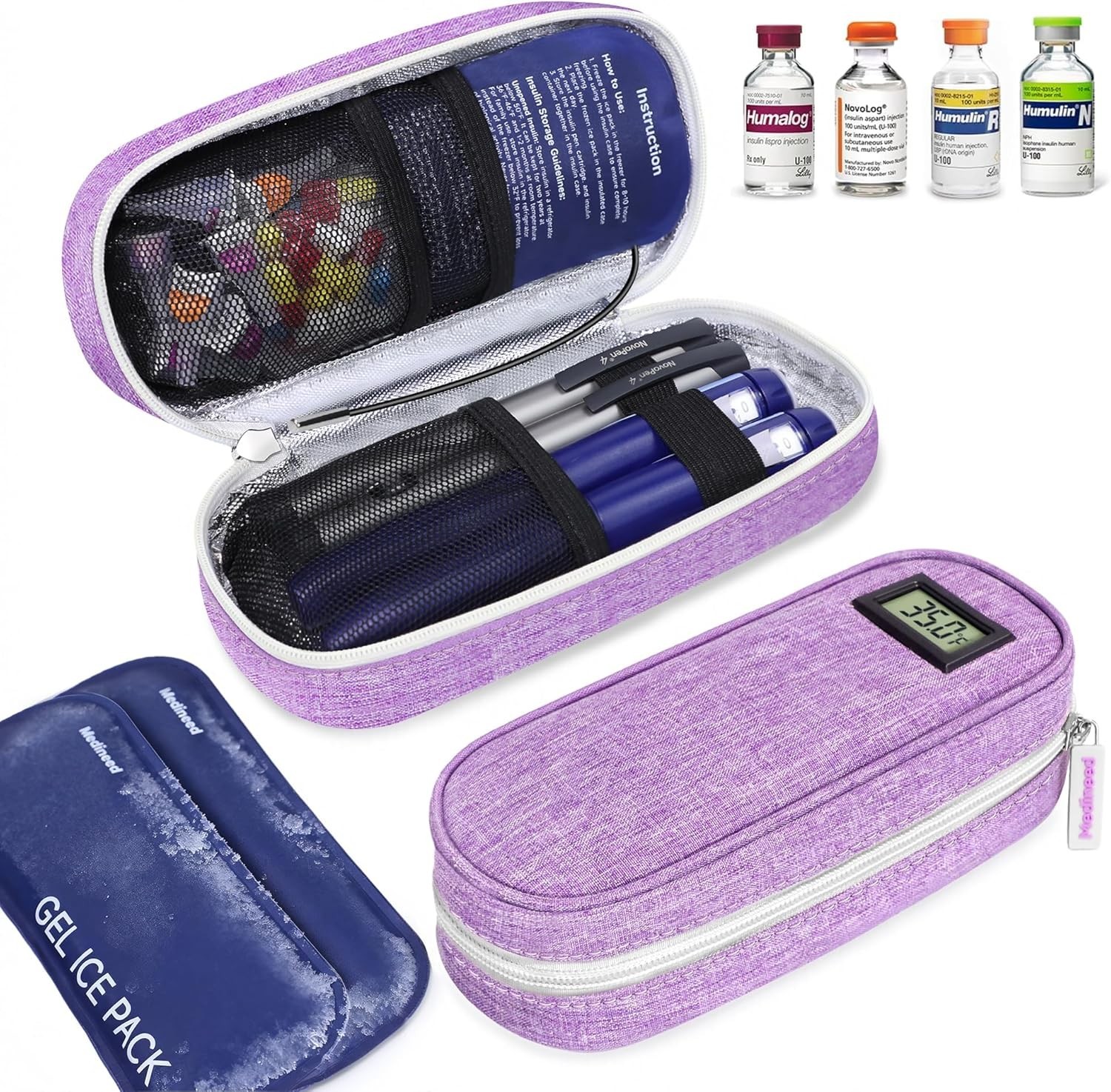 Insulin Cooler Travel Case with 2 Reusable Ice Packs–Compliant Medication Cooler
