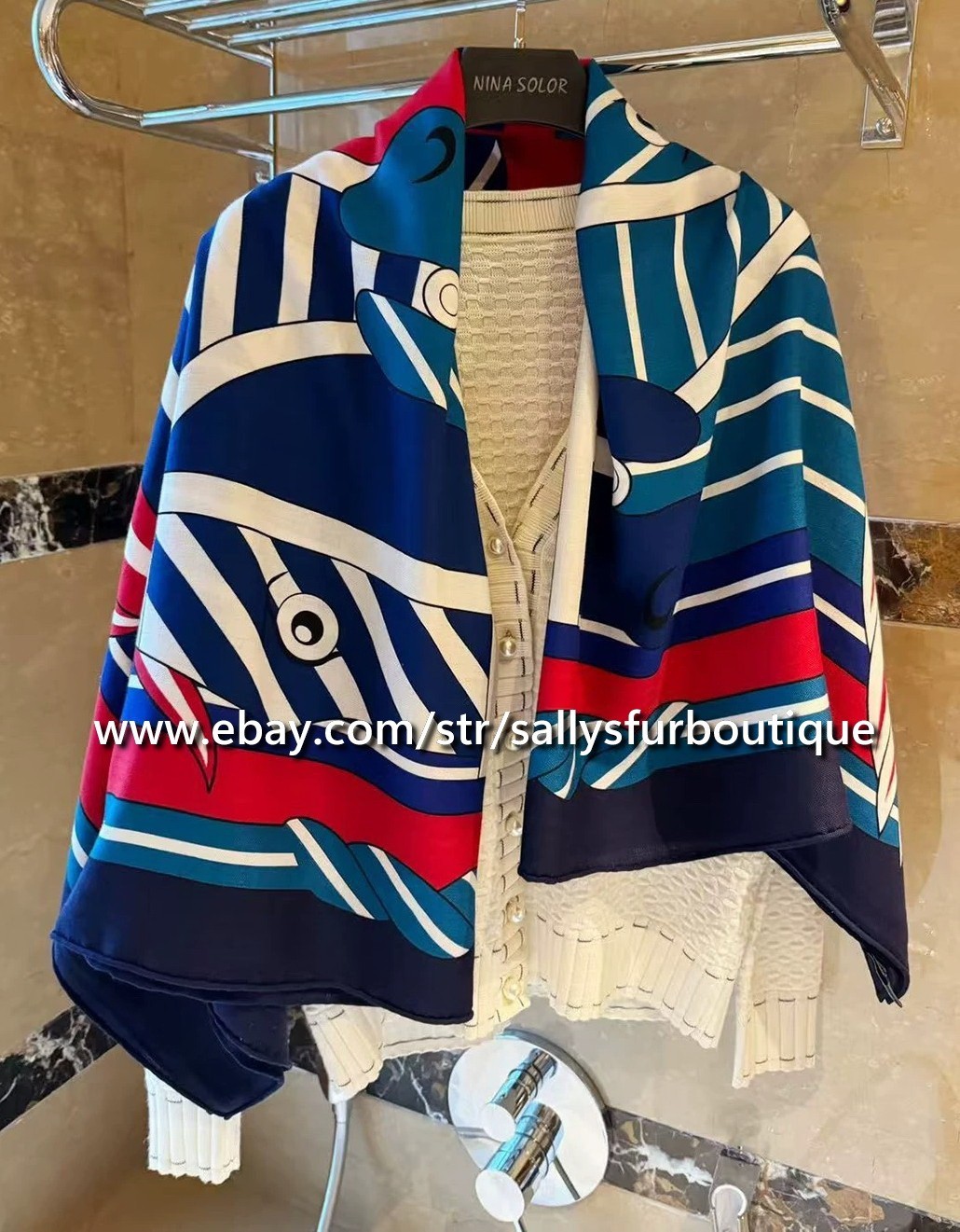 2025 Sallys 75% Cashmere & 25% Silk Horsehead Print Double Face Scarf Shawl 53"