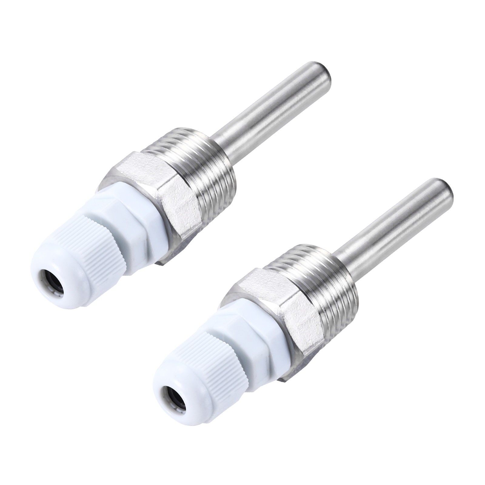 2 Pcs 8mm Dia G1/2 Thermowell Weldless Stainless Steel 304 50mm White