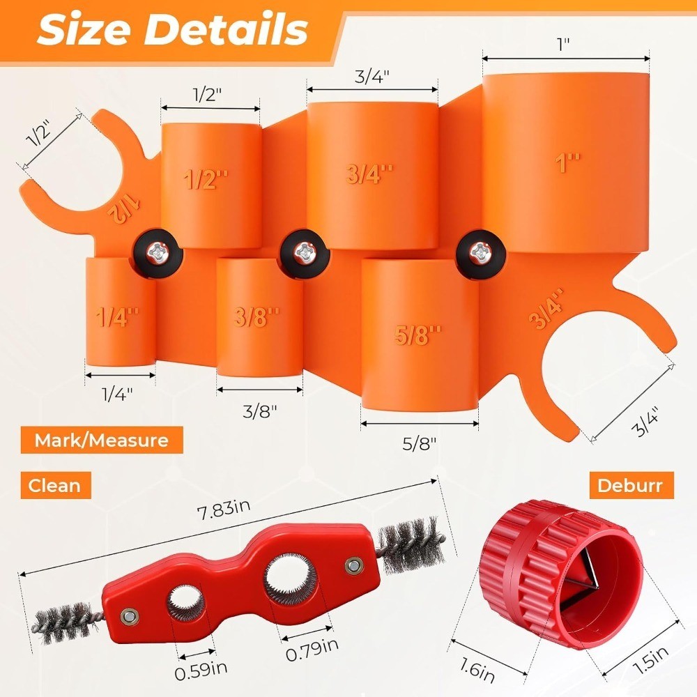3 Pcs Pipe Deburring Tool and Depth Gauge Kit, Push to Connect Fitting Prep Tool