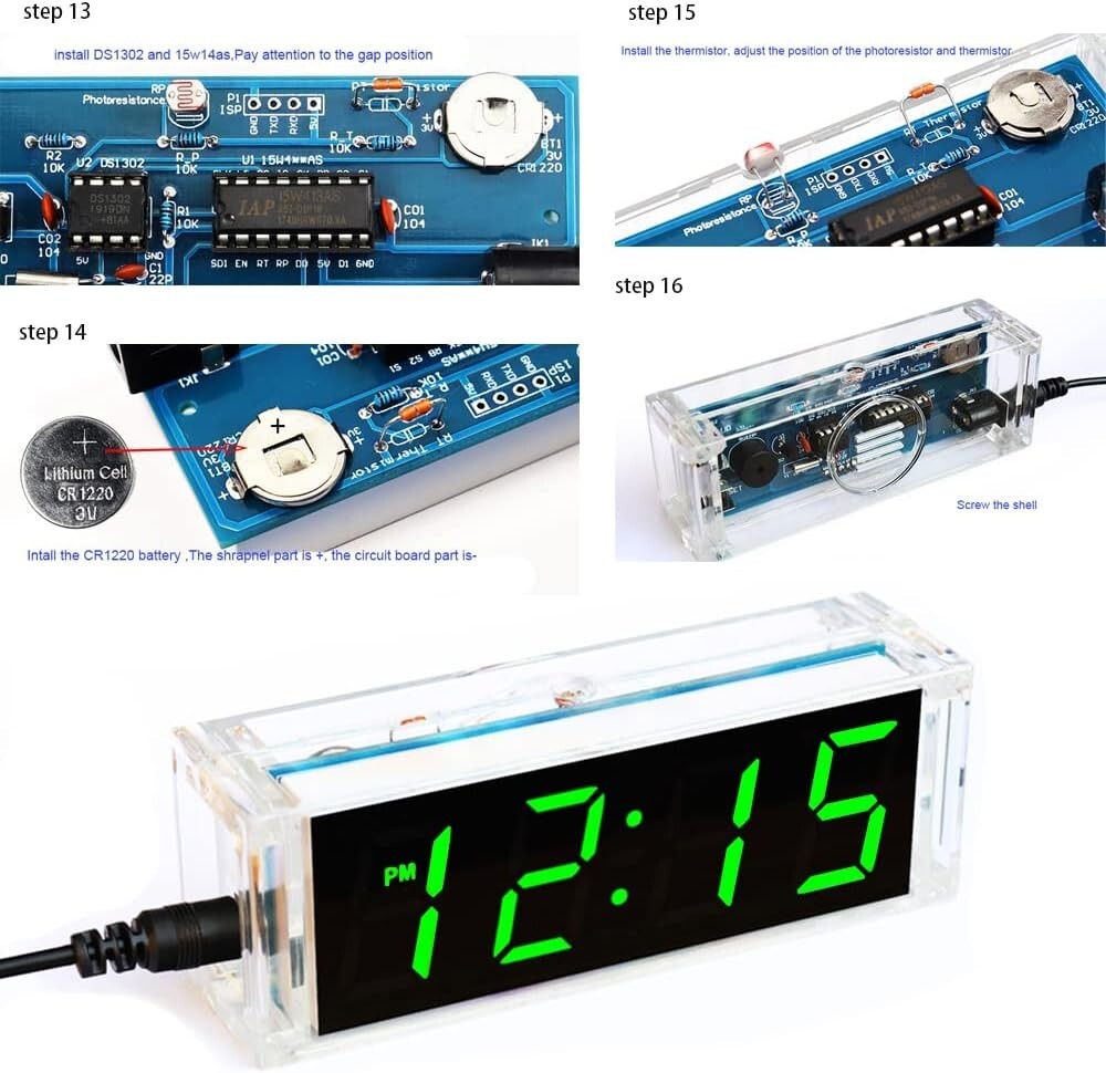 4-Digit Digital Green LED Electronic Alarm Clock DIY Kit Soldering Practice