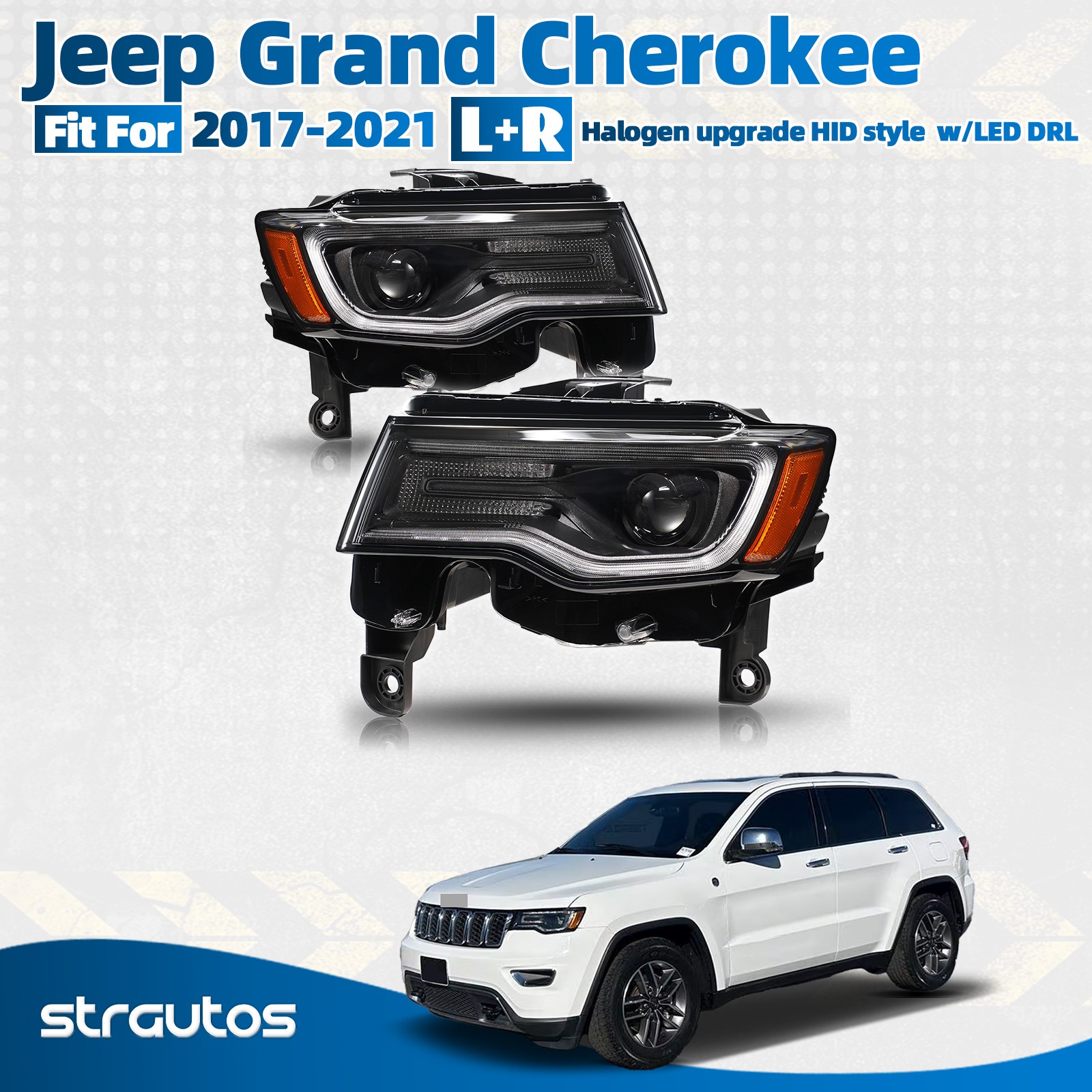 For 2017-2021 Jeep Grand Cherokee Halogen Headlights Upgrade HID Appearance Pair