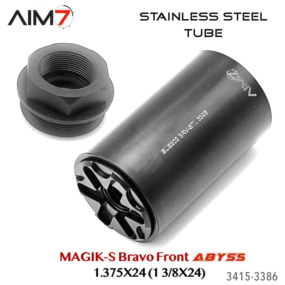 AIM7 MAGIK-S Stainless Steel & Abyss — Bravo Front Cap (1.375×24) — Deep-Insert