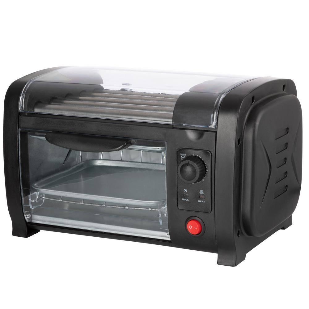 Great Northern Mini Hot Dog Machine Black 87 Sq In Bun Warmer 5-Roller Drip Tray