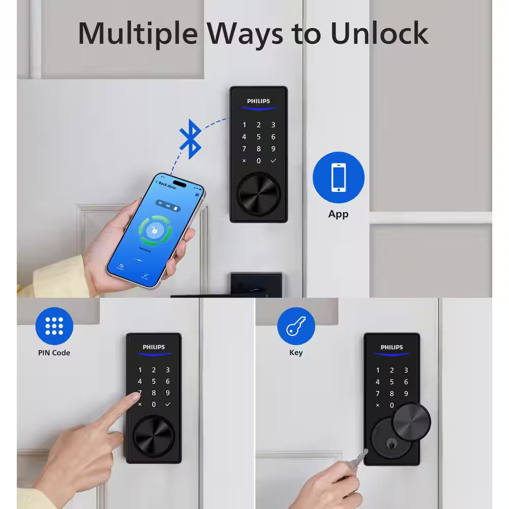 Bluetooth Touchscreen Smart Deadbolt with Wi-Fi Bridge and Square Zinc Lever Doo
