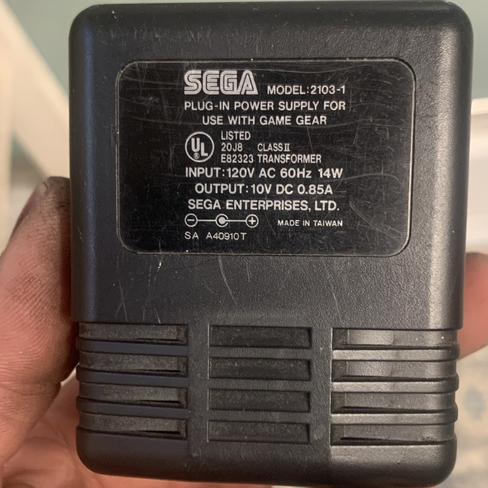 SEGA Game Gear AC Adapter Power Supply, Wired Black Plastic Model 2103-1