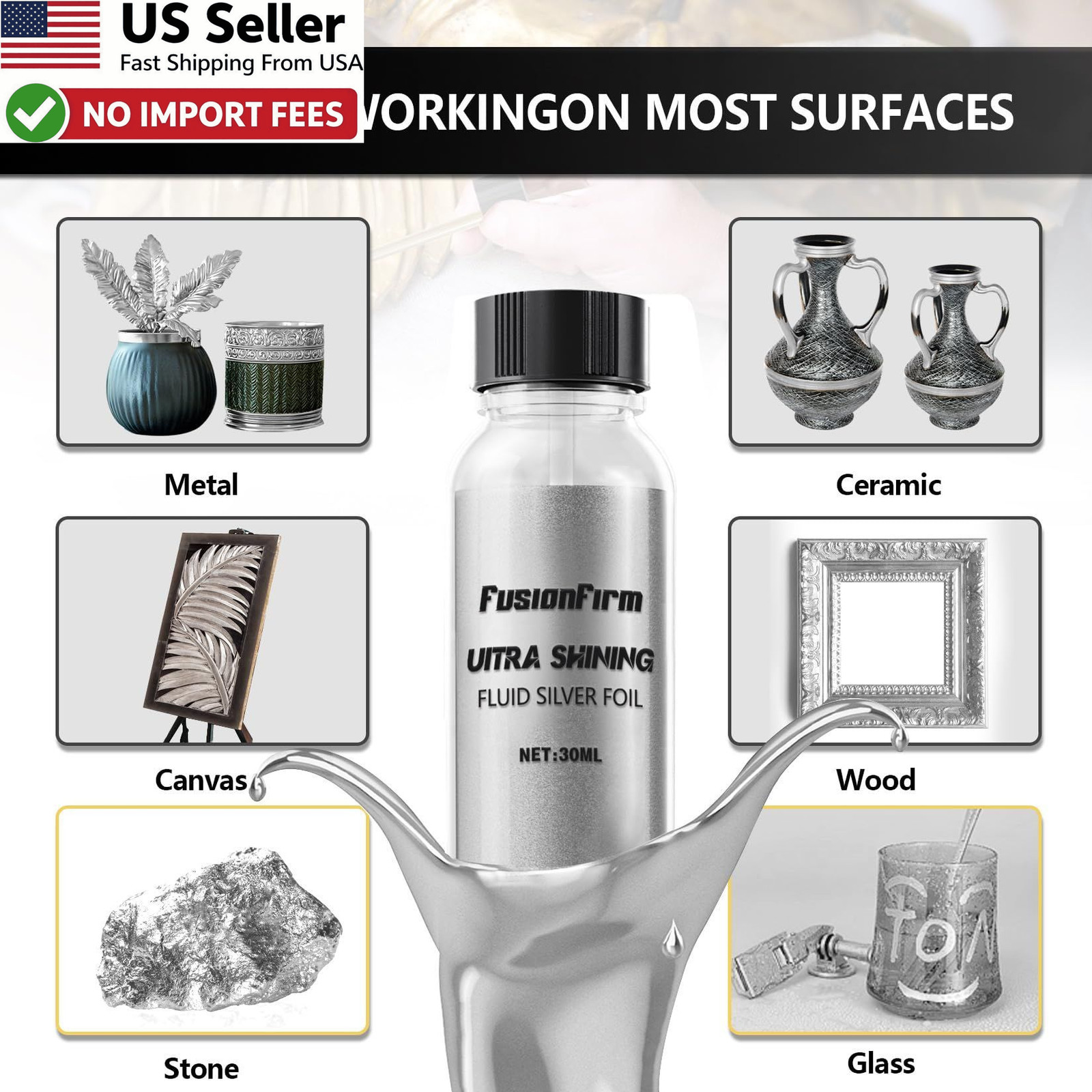 Liquid Leaf Airbrush Paint Alcohol Based High Gloss Silver 1oz FROM USA