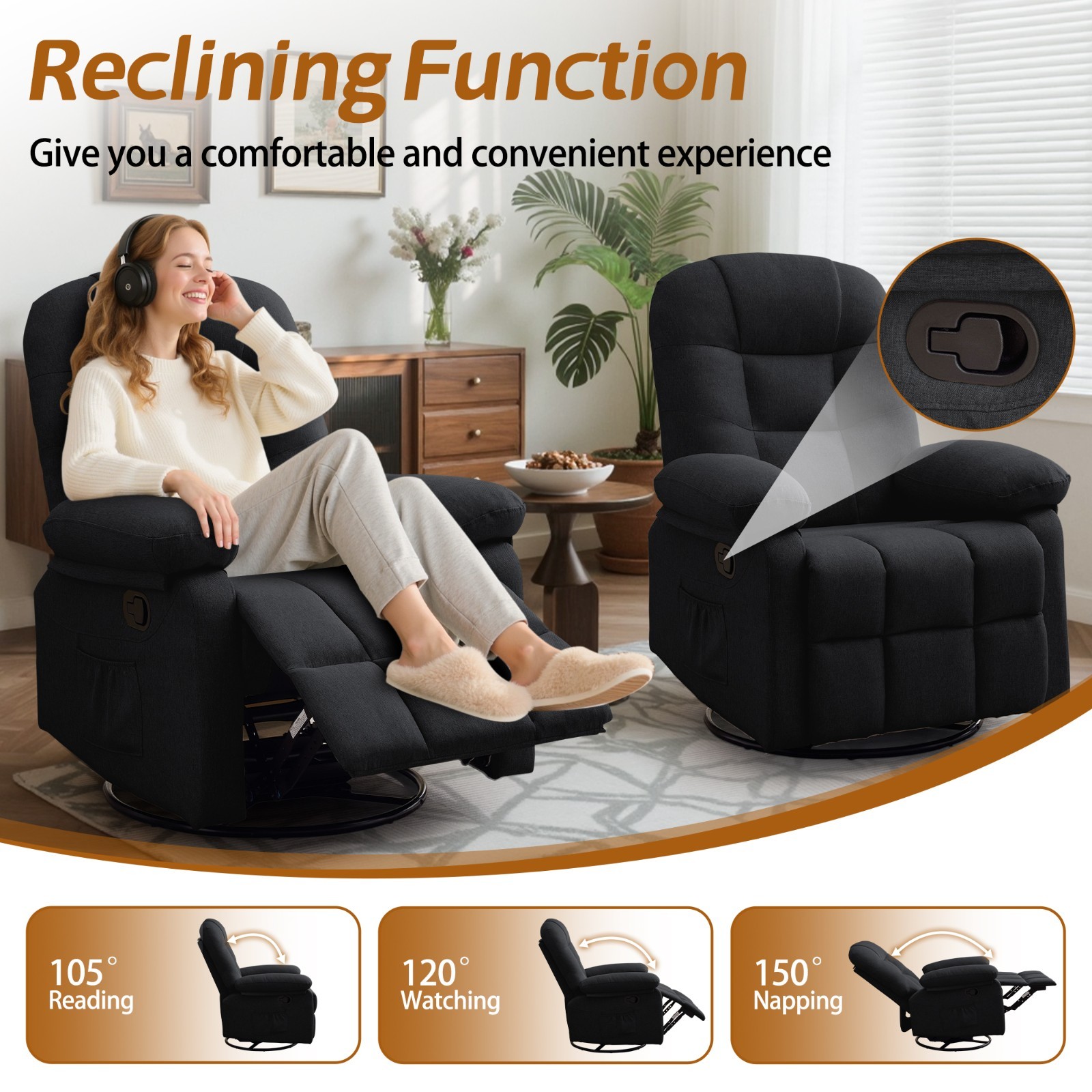 Korser Manual Swivel Rocker Recliner Chair Small Recliner Sofa for Small Spaces