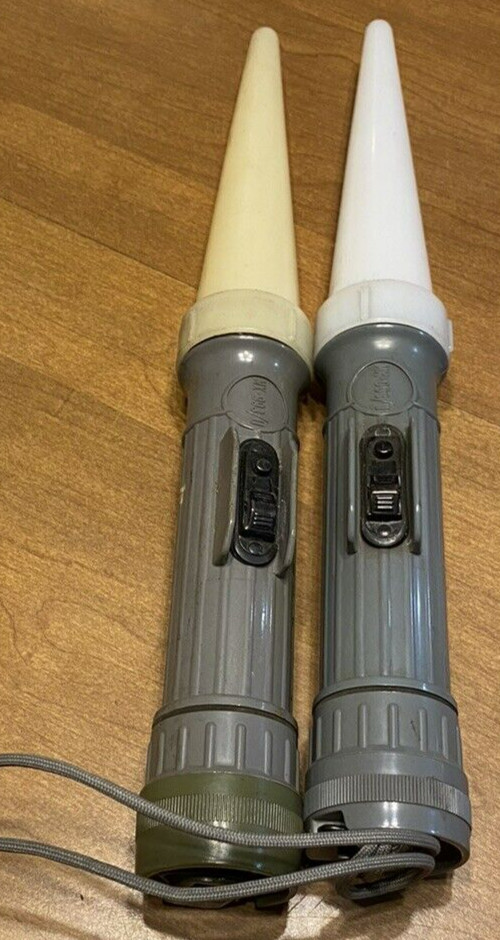 (2) Military Flashlight Fulton MX-993/U W/ Signal Wand Cone (1 Red,1 White)