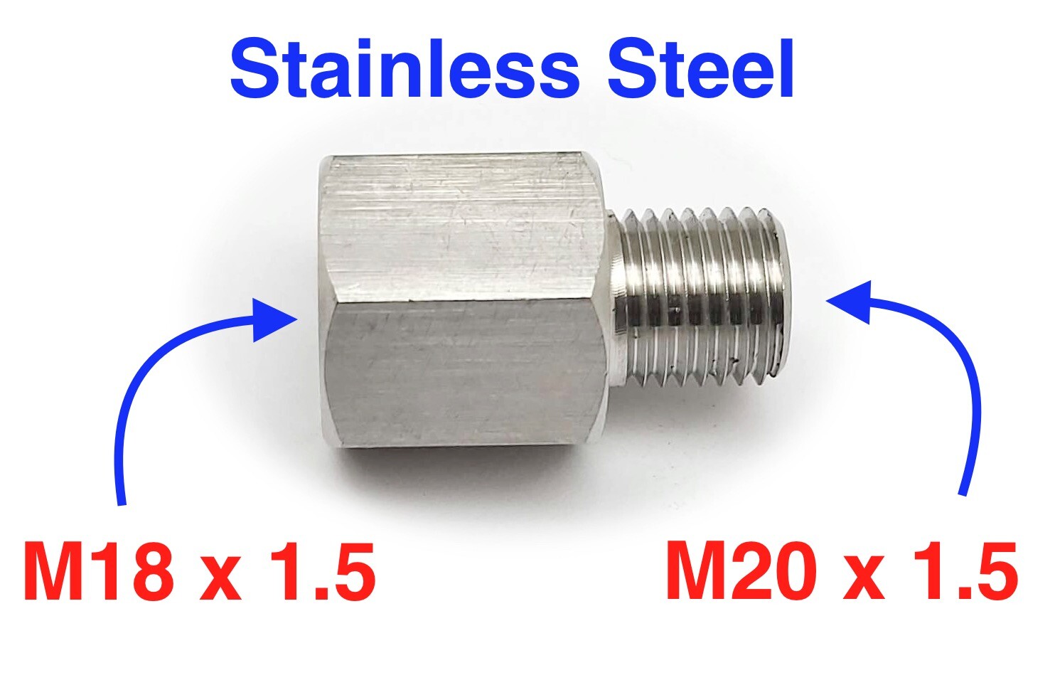 Stainless Steel Sensor Adaptor M18 x1.5 Female to M20 x1.5 Male Fittings HEX 22