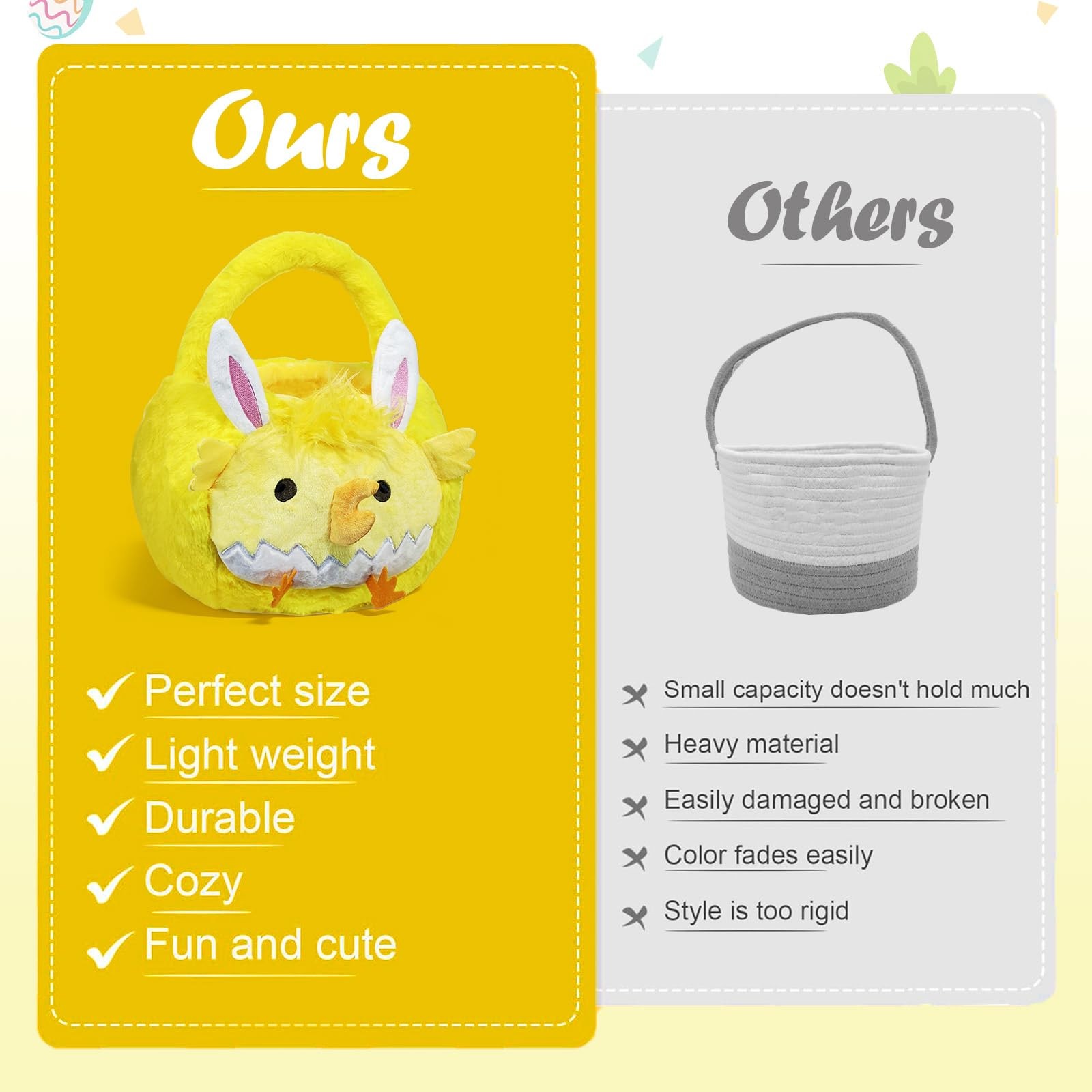 ZRPSIZP 2026 Upgraded Plush Baskets EasterBasket, Easter Egg Hunt Buckets, Ea...
