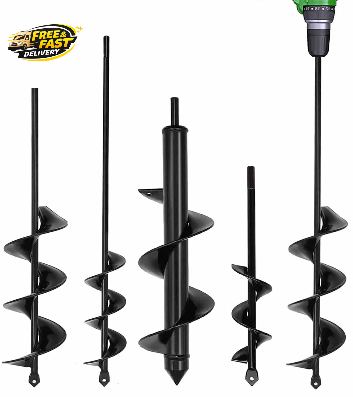 4 Pack Garden Auger Spiral Drill Bits - 1.6"X9", 1.6"X16.5", 3"X16.5", 3"X12" -