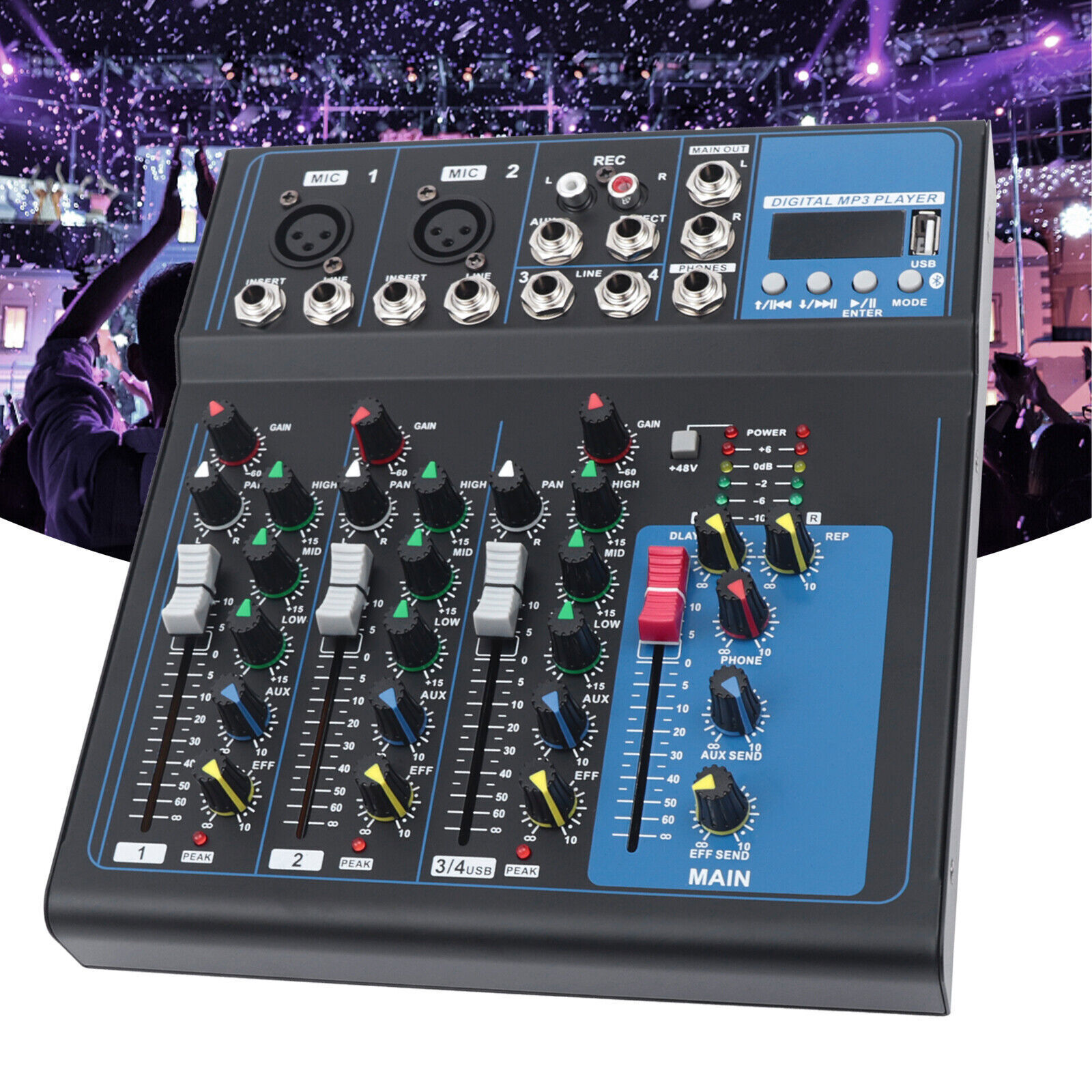 4 Channel Audio Mixer Portable Professional Bluetooth Digital DJ Console NEW