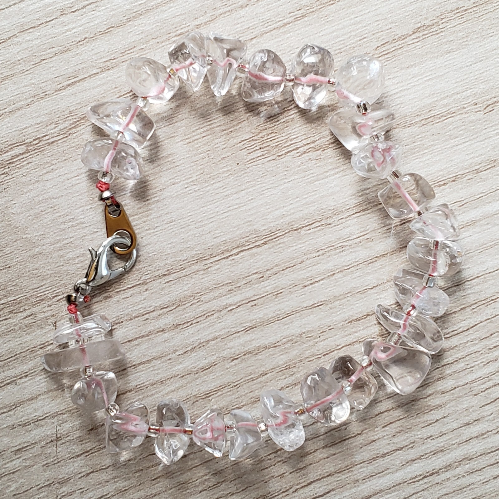 Hand- Made GENUINE * ROCK CRYSTAL STONE * BRACELET 6.5" Long ,8-9MM - USA