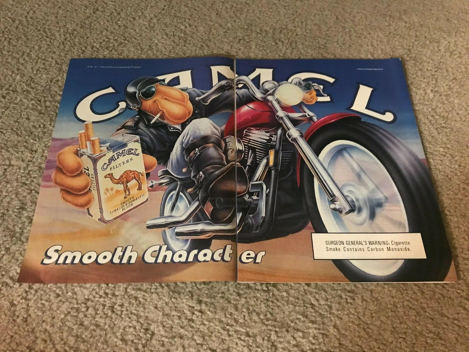 Vintage 1990 JOE CAMEL CIGARETTES Pack Print Ad MOTORCYCLE RARE