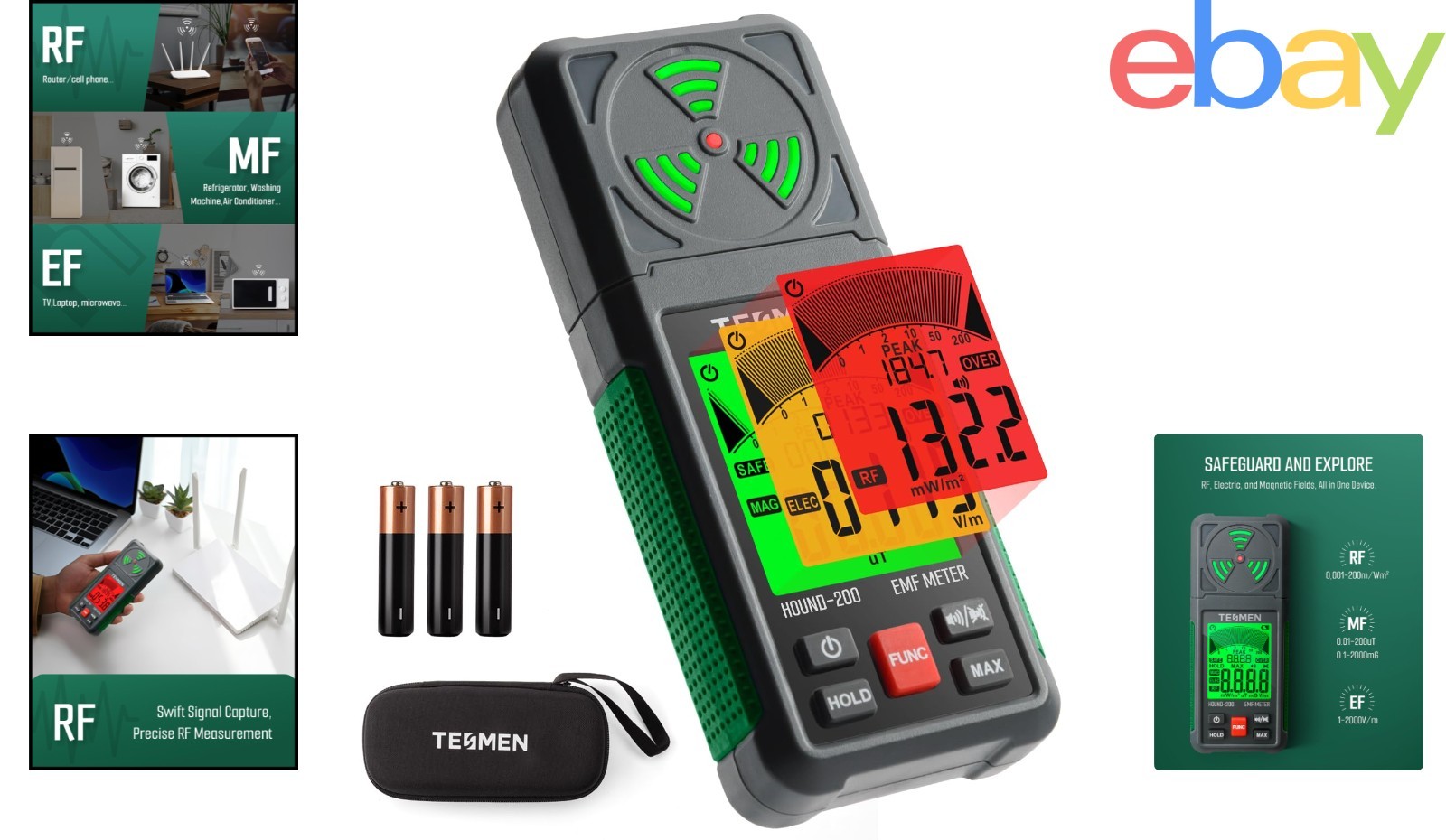 Multifunction EMF Radiation Detector with Backlight and Audible Alarm Features