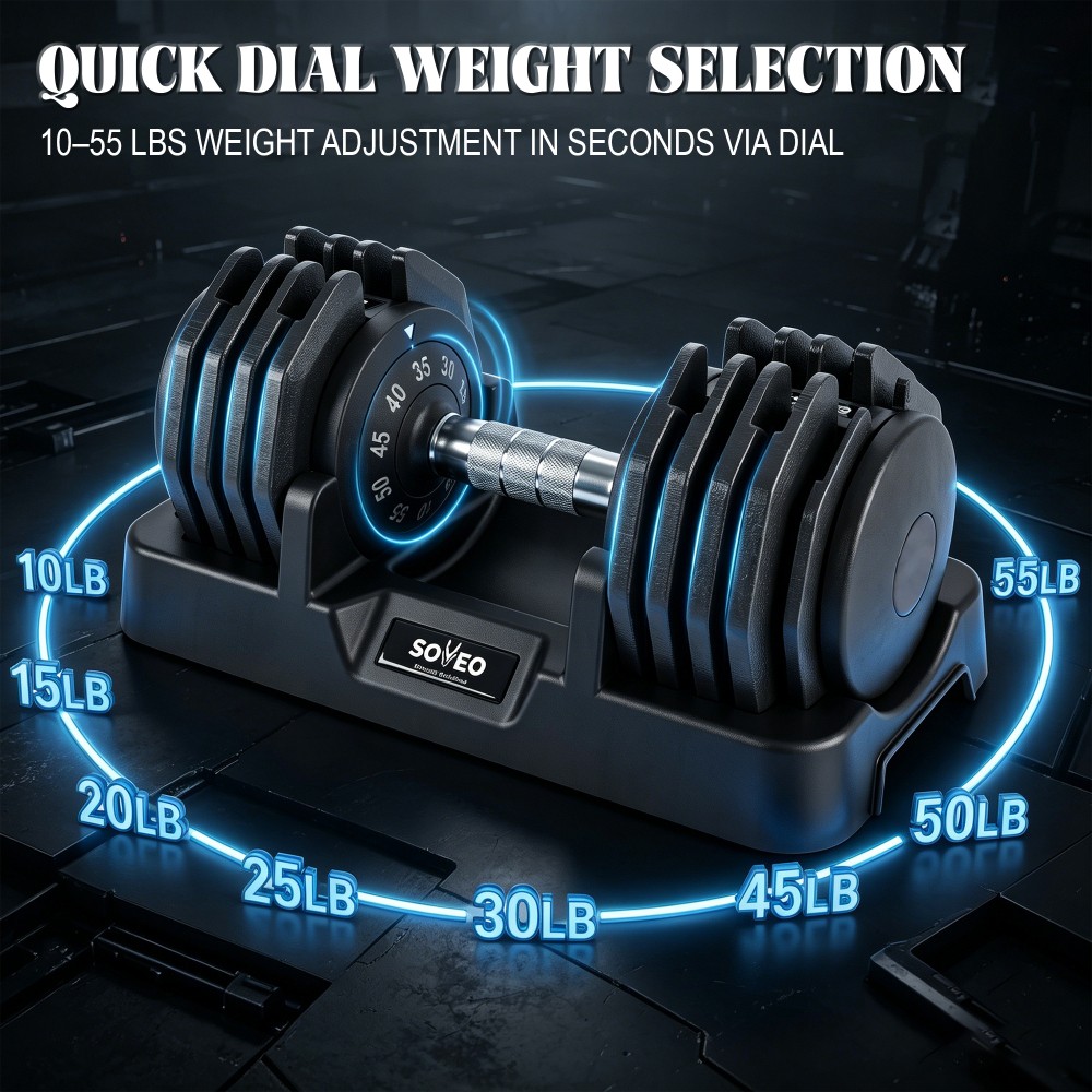 55 LBS Adjustable Dumbbell Iron Material Quick Adjust Weight Non Slip Grip