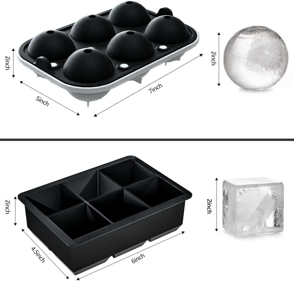 Versatile Ice Ball & Large Cube Trays - Dishwasher Safe & Durable Silicone