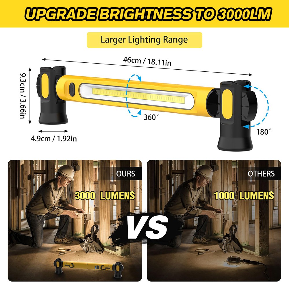 Under Hood Work Light Bar 2PACK LED Magnetic Light Bar with Hooks Rechargeable