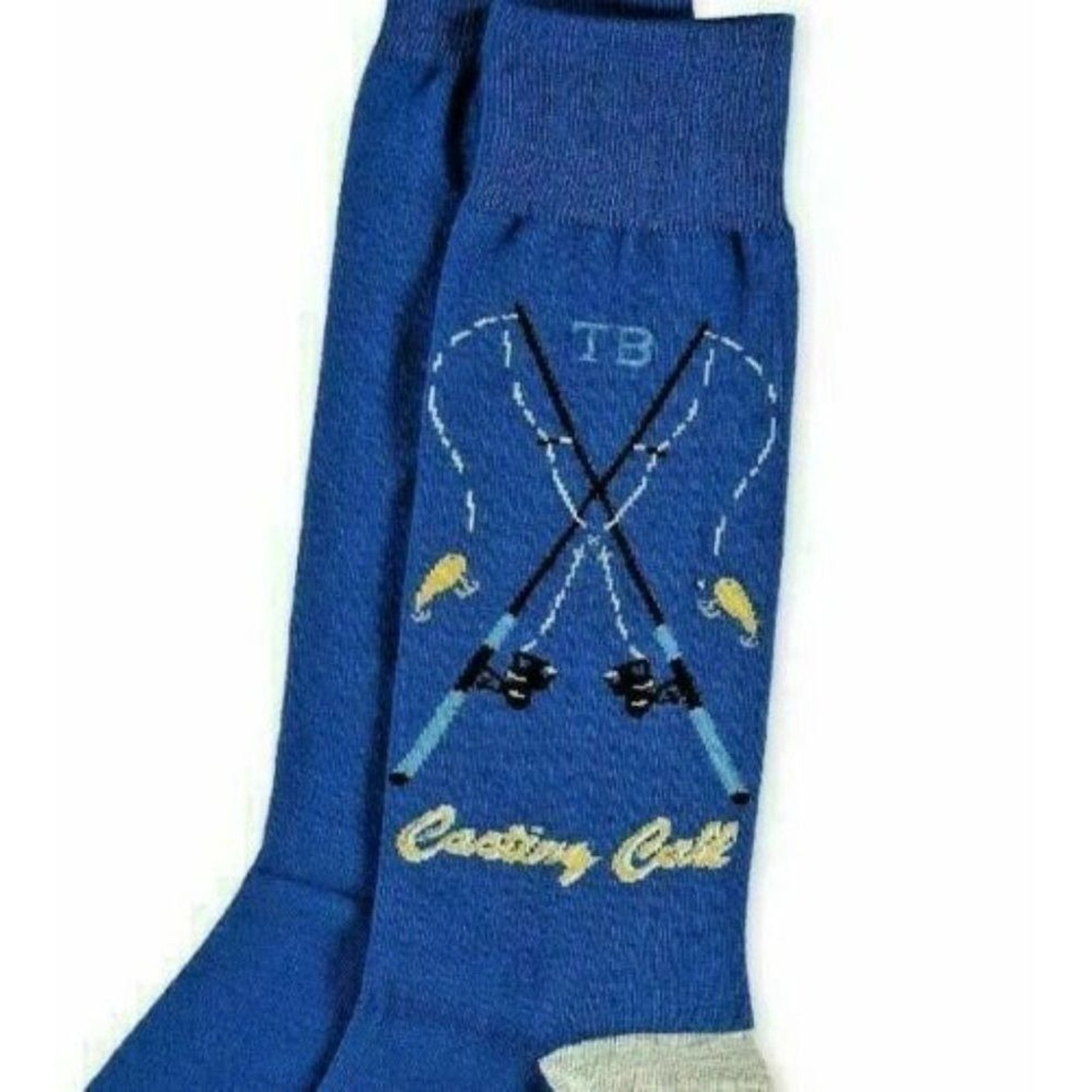 Tommy Bahama Casting Call Fishing Rod Mens Socks Sz 10-13 Blue Gray Toe Heel NEW