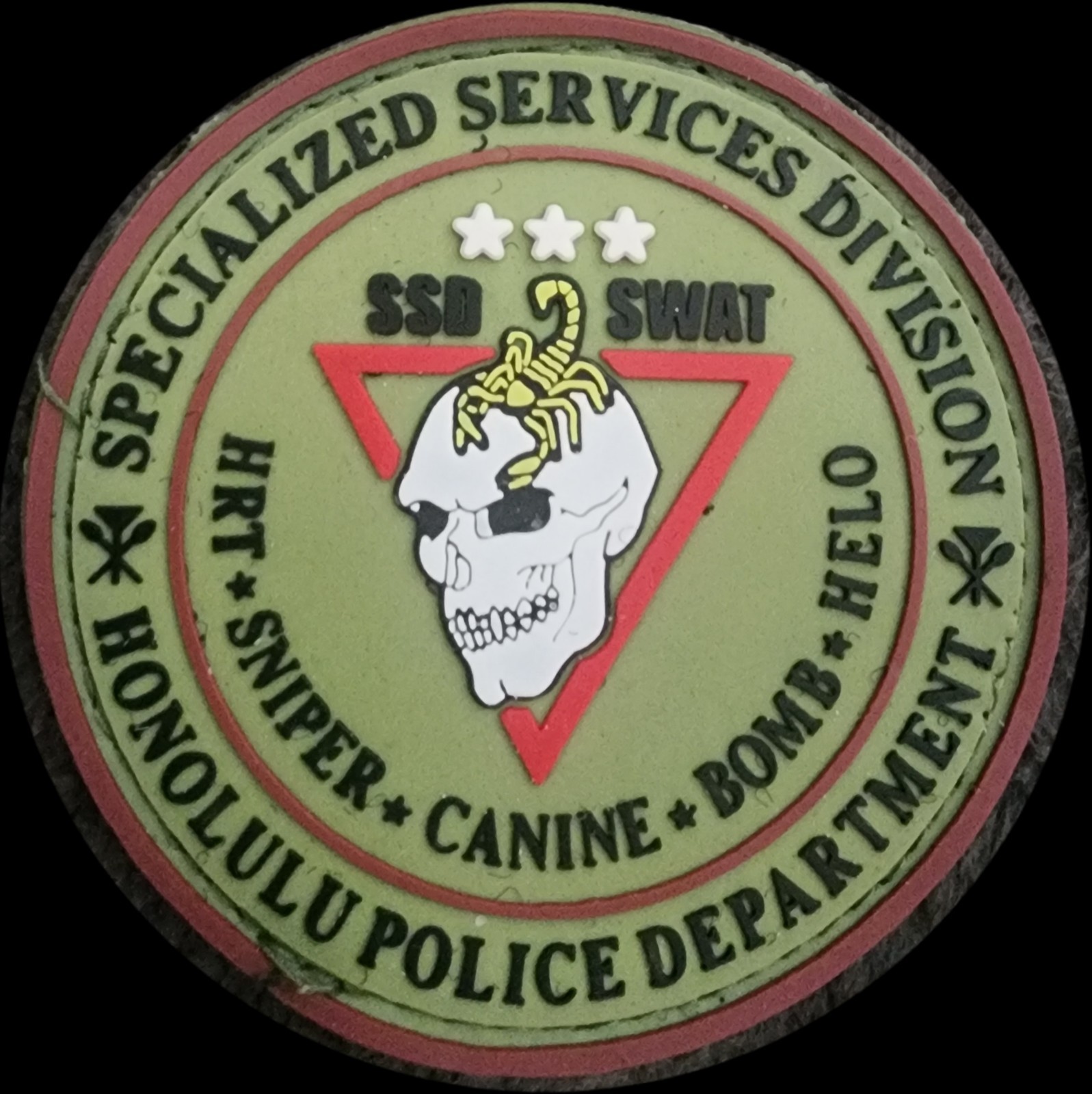 HONOLULU POLICE DEPARTMENT HPD SSD SWAT PVC/ RUBBER PATCH HOOK/LOOP BACKING