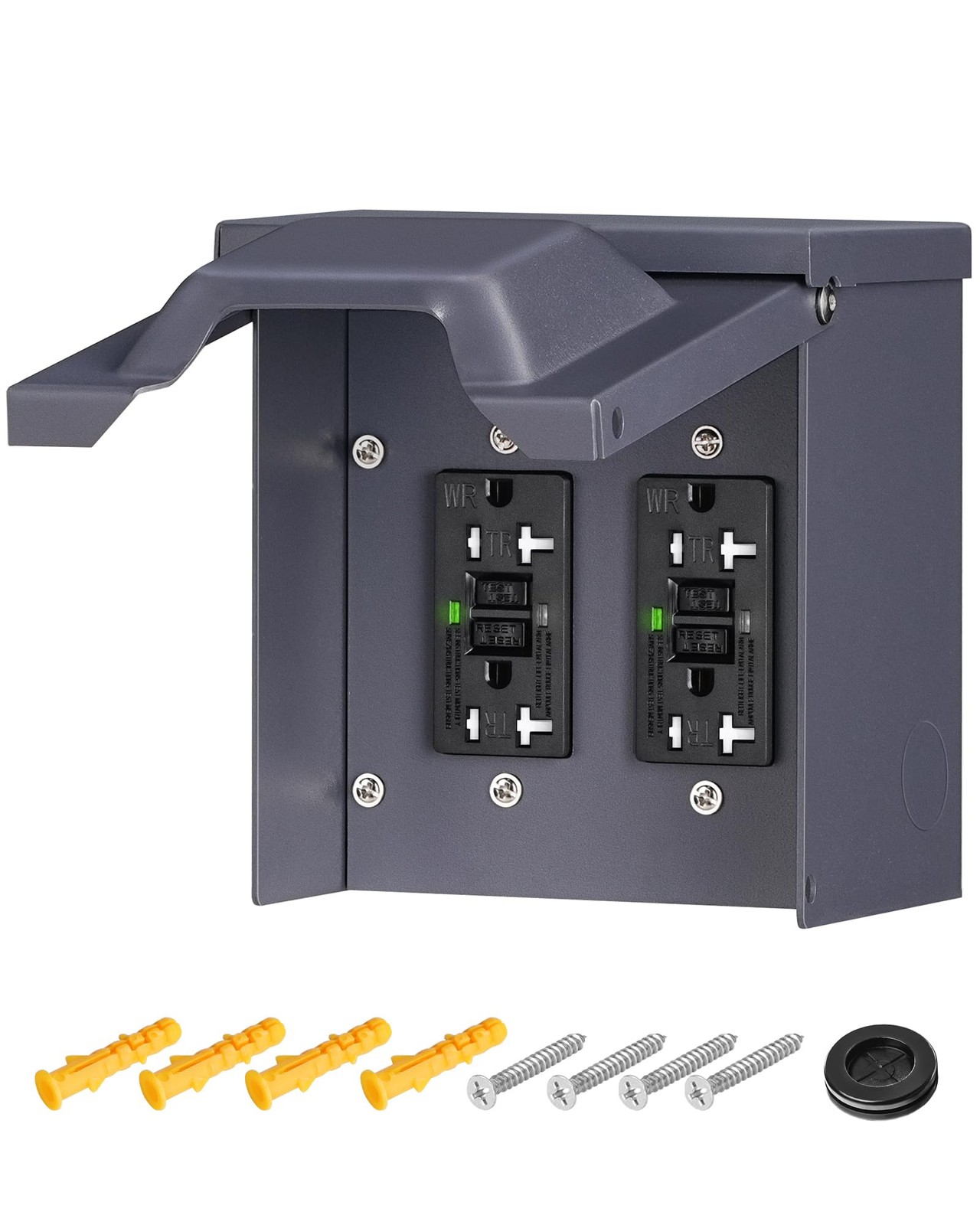 WILAWELS Outdoor Outlet Box with Dual 20 Amp WRTR GFCI Receptacles, Waterproo...